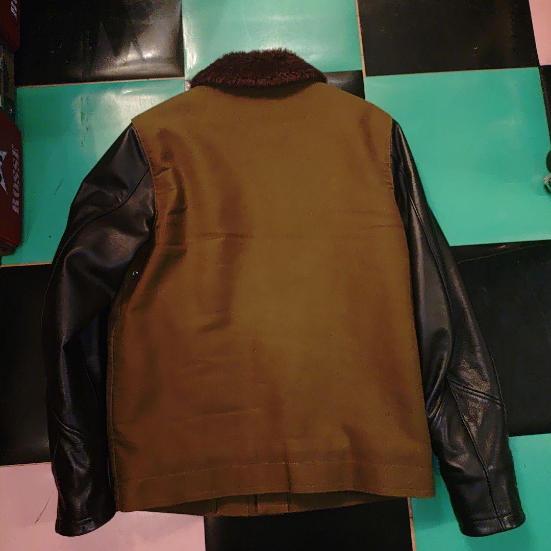 THE CRIMIE レザー切り替え　デッキジャケット　カーキ✕ブラックレザー