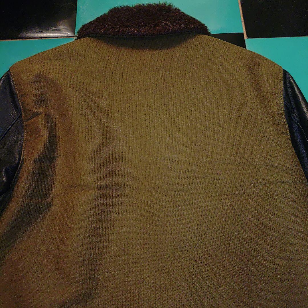 THE CRIMIE レザー切り替え　デッキジャケット　カーキ✕ブラックレザー