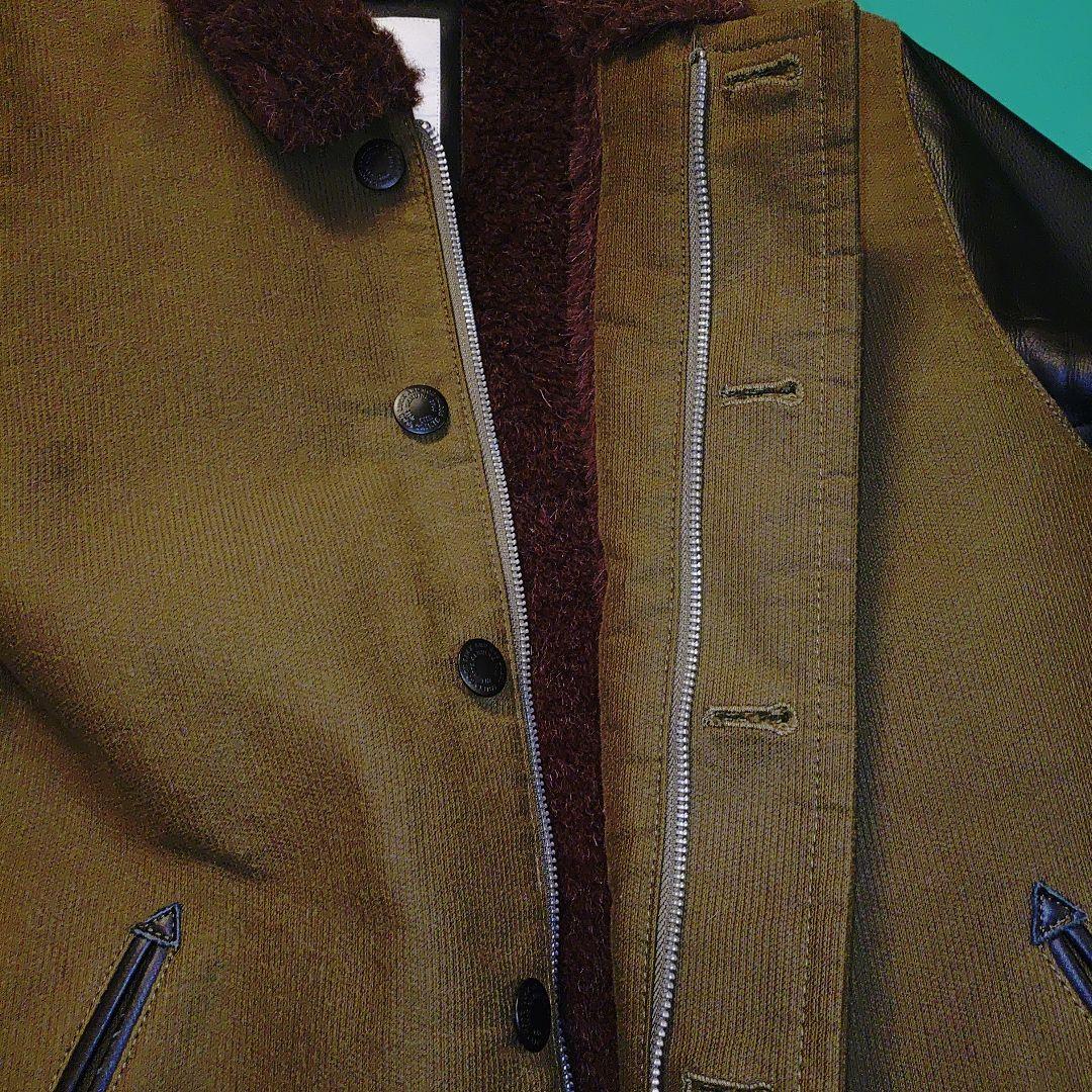 THE CRIMIE レザー切り替え　デッキジャケット　カーキ✕ブラックレザー