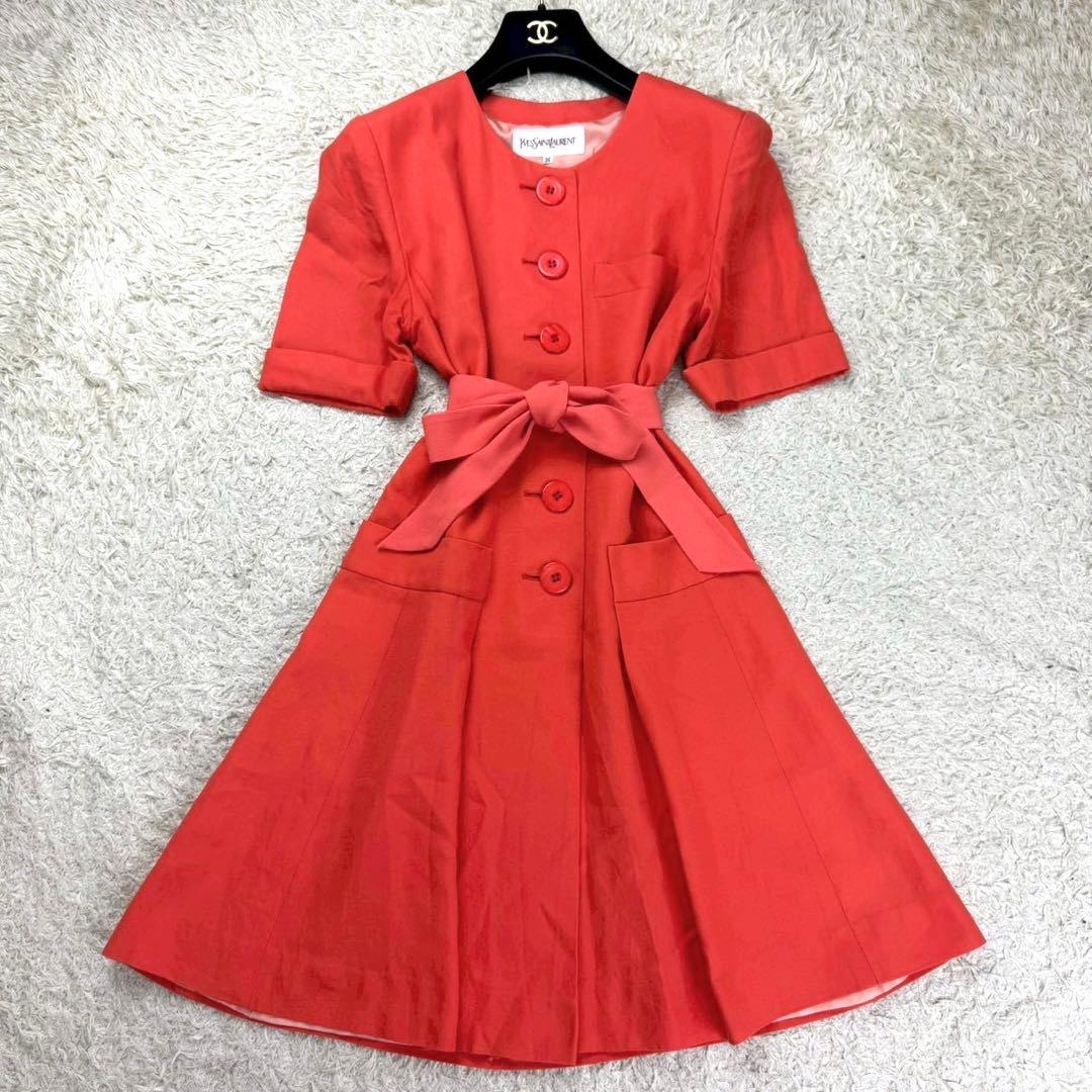 イヴサンローラン ミニワンピース ベルト オレンジ 派手色 archive