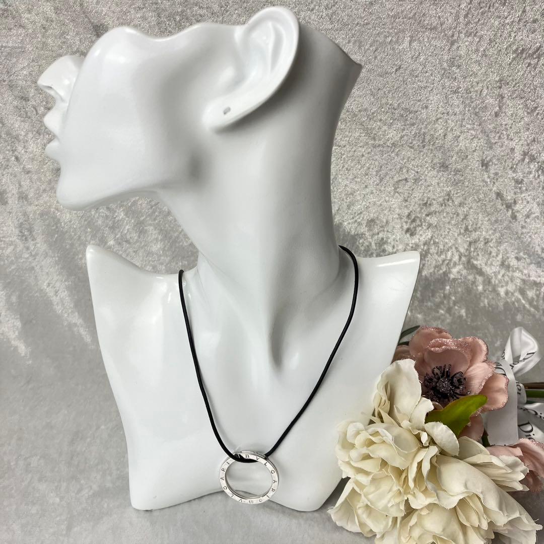 美品 ブルガリ ビーゼロワン リングロゴ レザー紐 チョーカー シルバー925