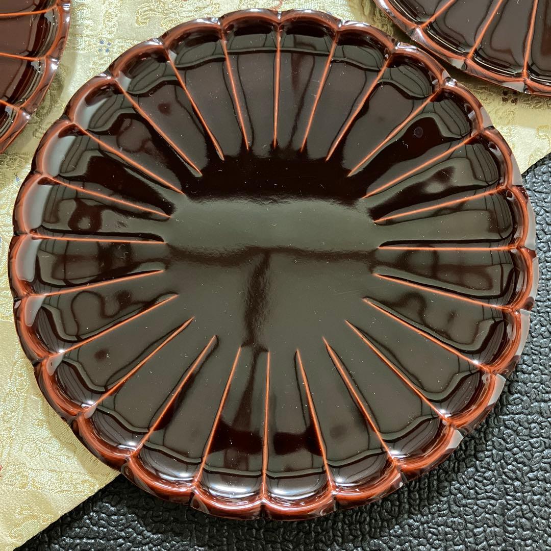 輪島塗　漆塗　菓子皿　菓子器　銘々皿　多用皿　椿皿　青梅盆　5客セット