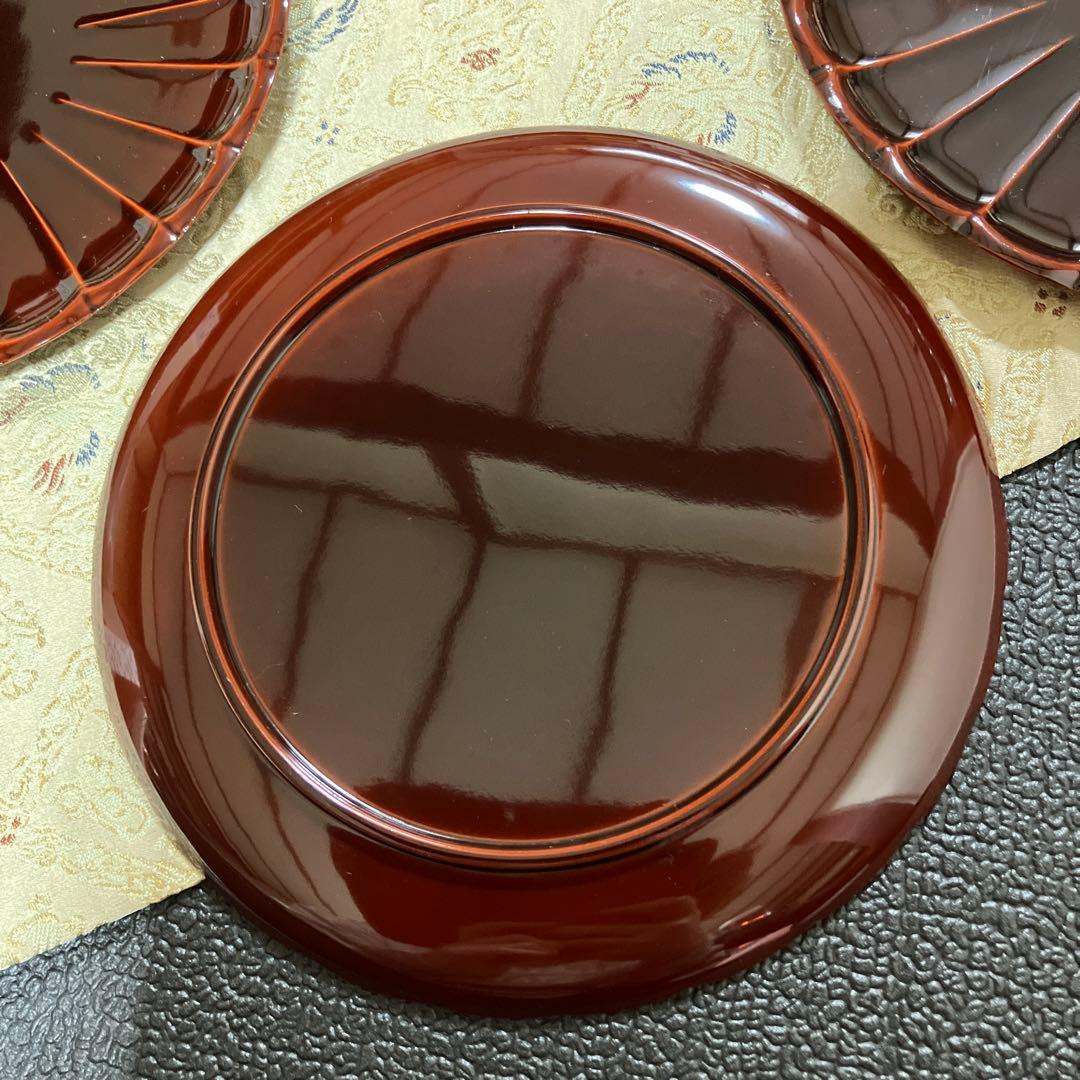 輪島塗　漆塗　菓子皿　菓子器　銘々皿　多用皿　椿皿　青梅盆　5客セット