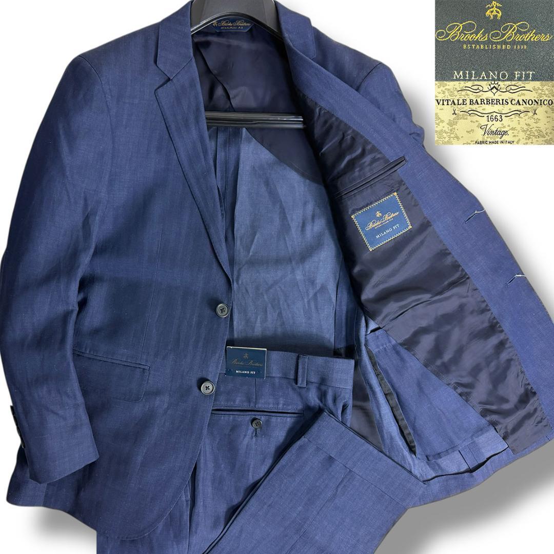 J5241新品ブルックスブラザーズ カノニコ生地リネンヘリンボーン柄スーツ 38