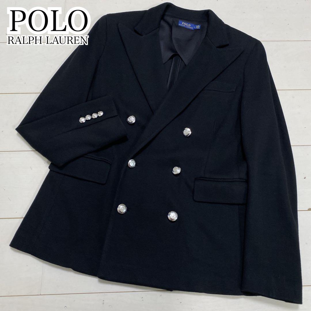 美品　ポロラルフローレン　レディース　ニットダブルブレステッドブレザー　Ｌ　黒銀
