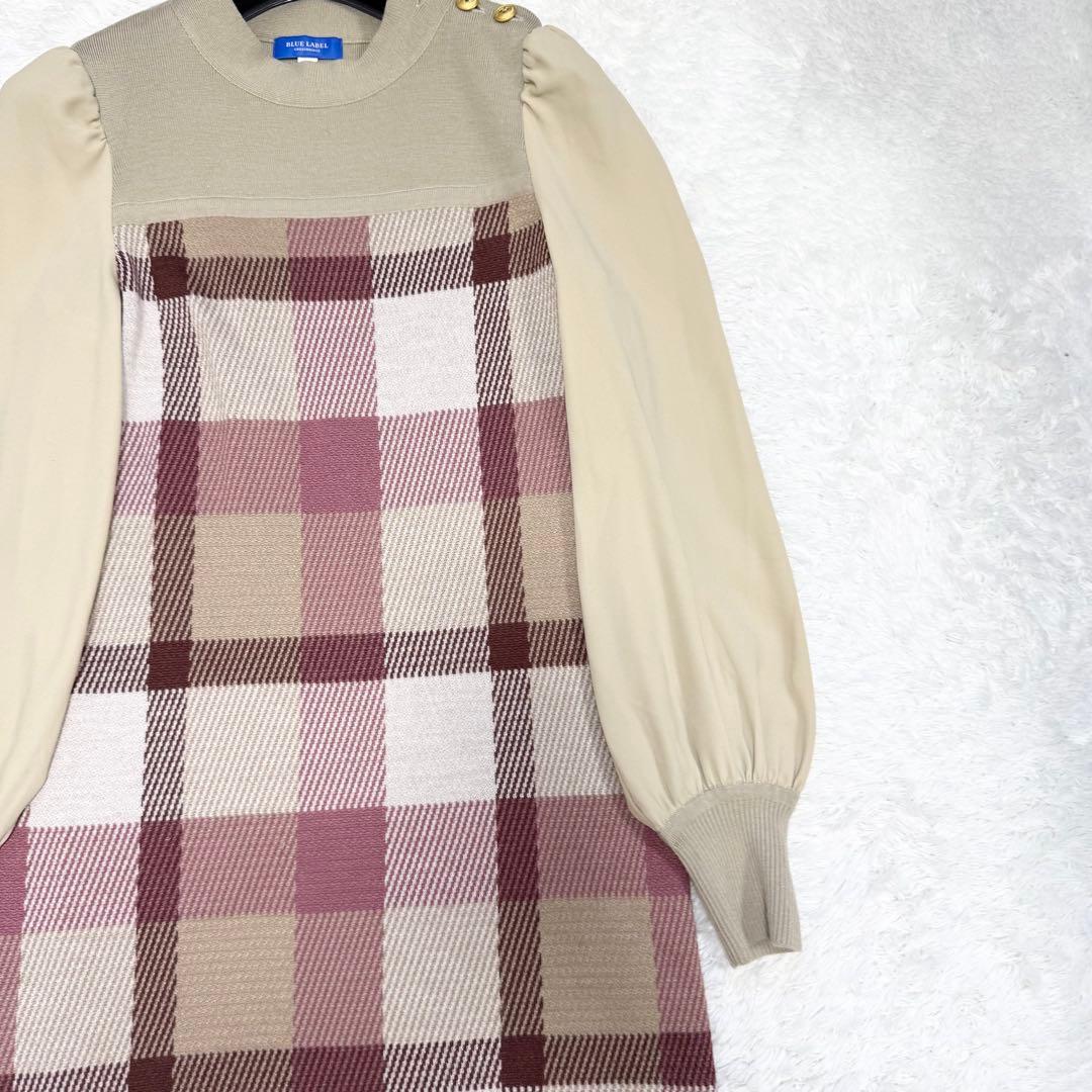【美品✨】ブルーレーベルクレストブリッジ　チェックジャカードニットワンピース