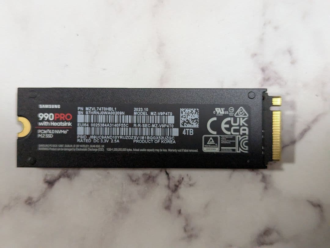 Samsung 990 PRO SSD 4TB ヒートシンク付き
