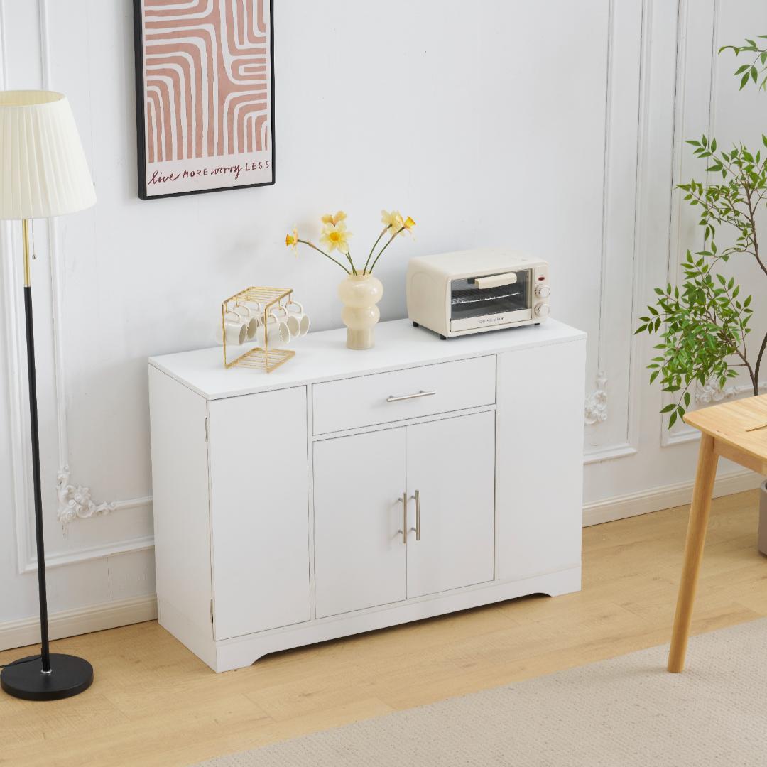 タイムセール！キャビネット　キッチン収納　ロータイプ　ラダン風　WHITE