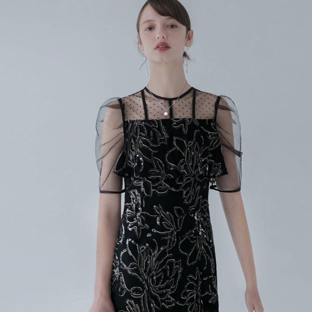【LEJA】ドットチュールフラワースパンコールIラインドレス