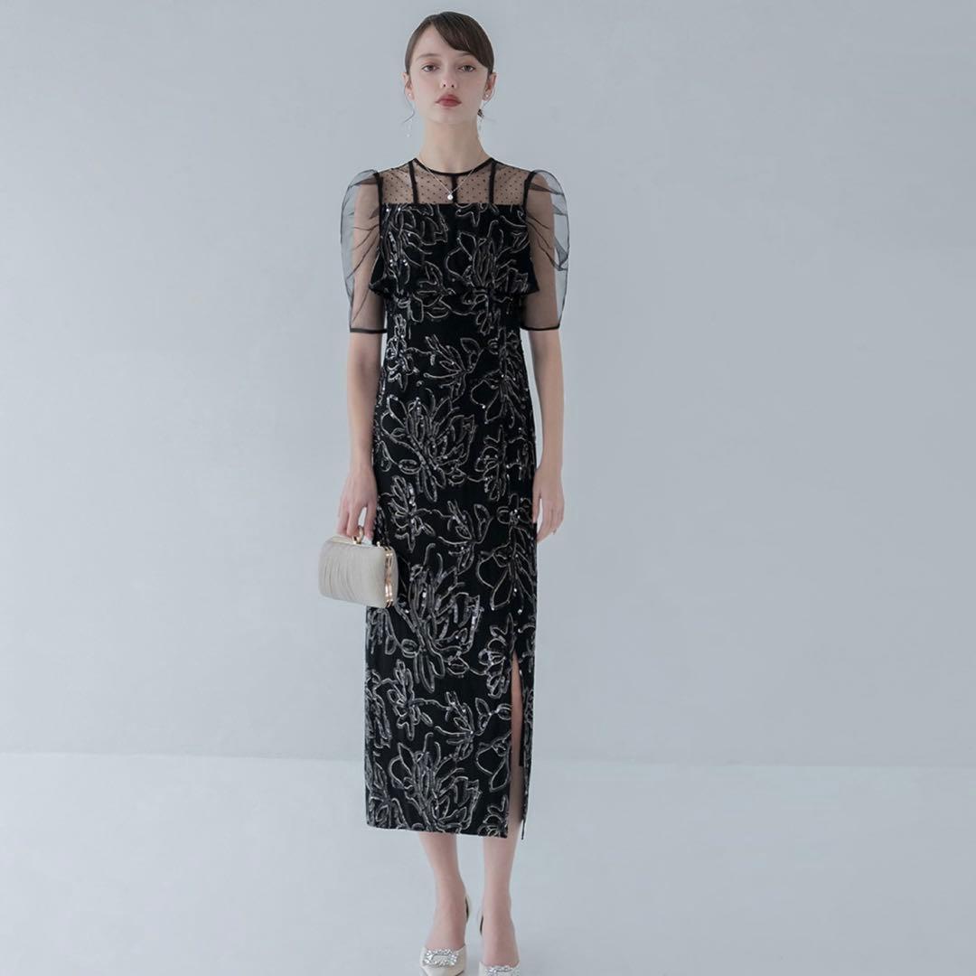 【LEJA】ドットチュールフラワースパンコールIラインドレス