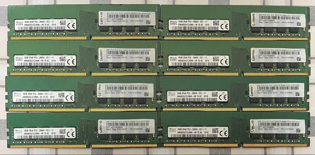 PC ECC 用メモリ PC4-2666V 16GB × 8枚セット 128GB