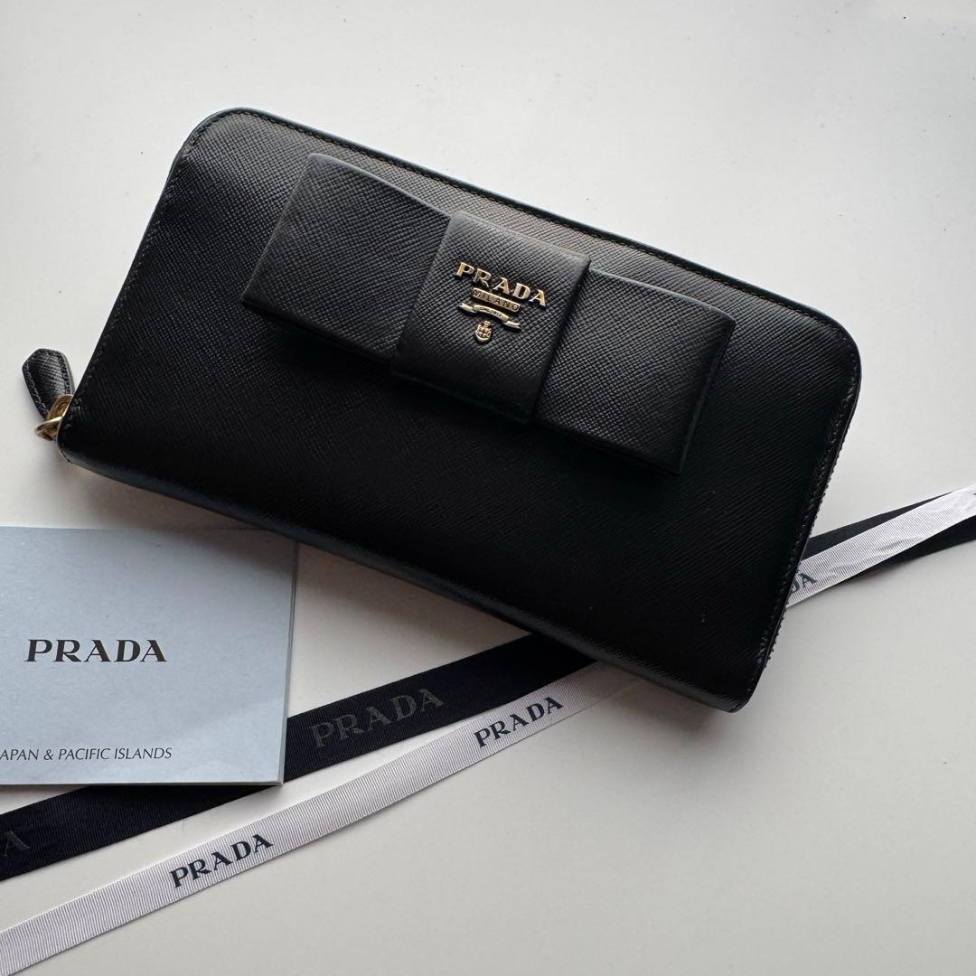 【美品】237 PRADA プラダ ラウンドファスナー 長財布 リボン