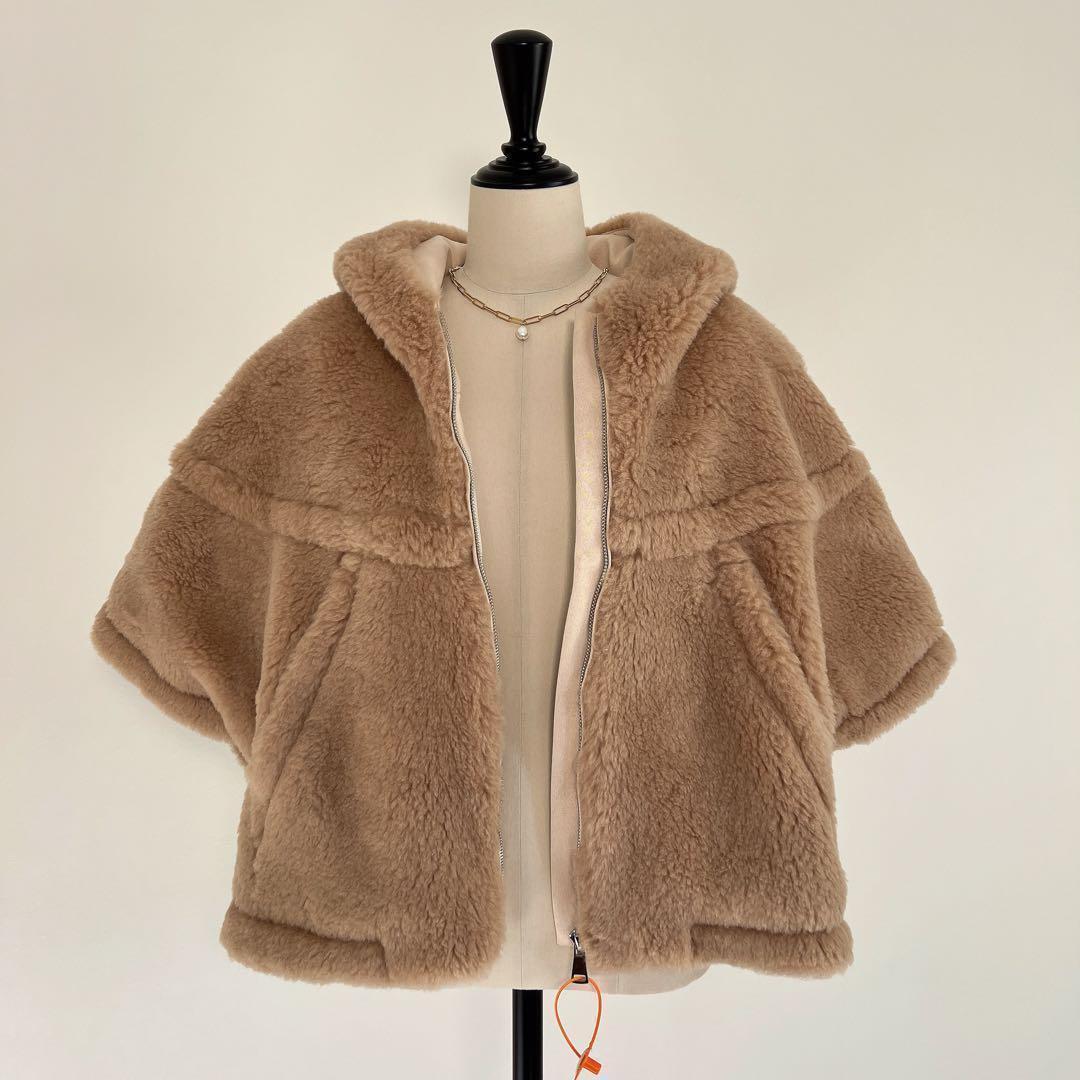最新作❗️新品未使用　ベアフード付きポンチョ　ケープ ミルクティーベージュ