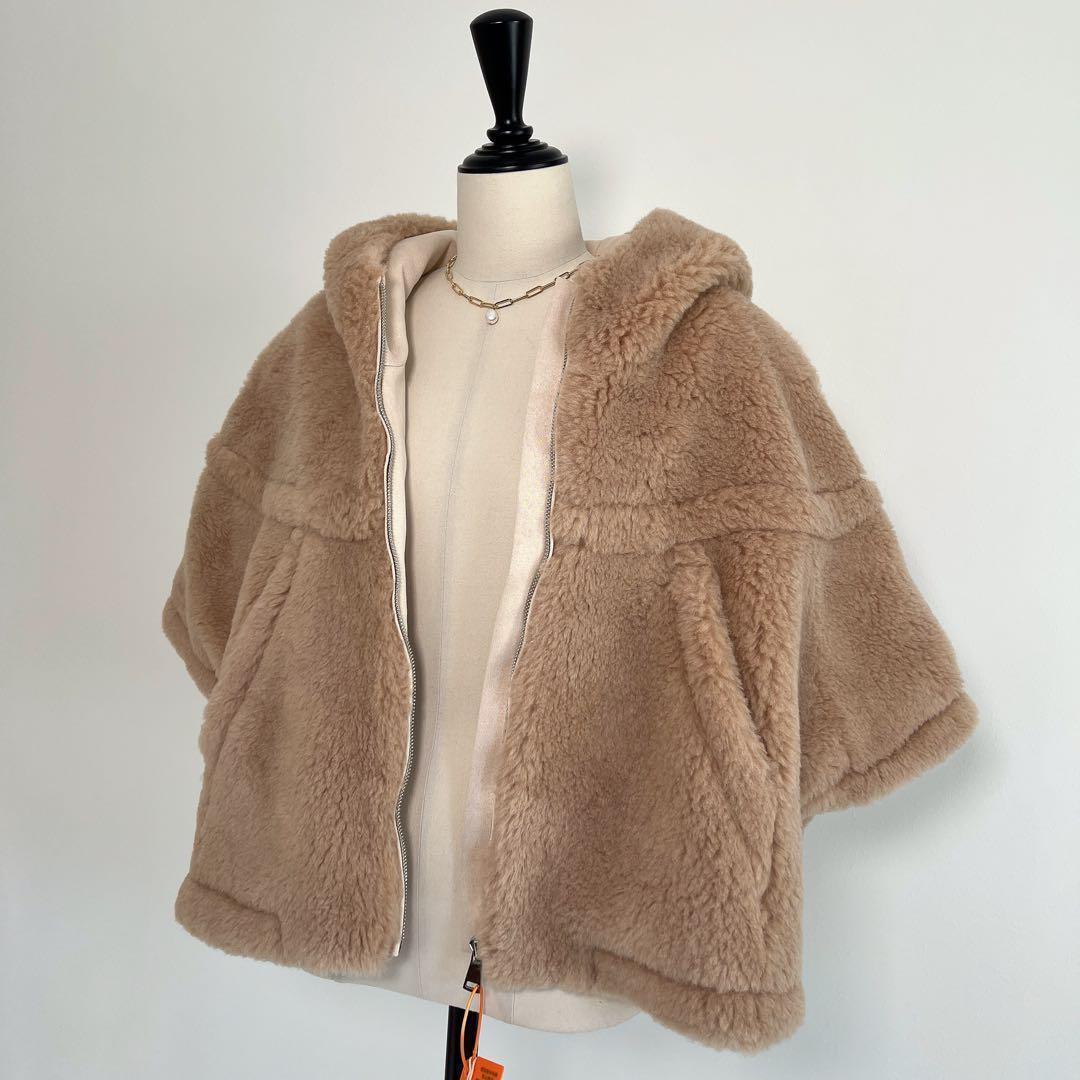 最新作❗️新品未使用　ベアフード付きポンチョ　ケープ ミルクティーベージュ