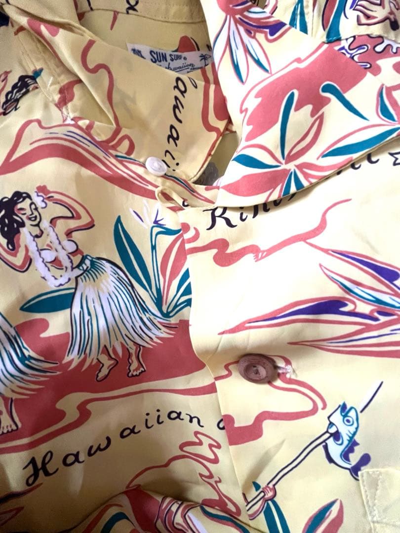 サンサーフ ハワイアン アロハシャツ XSサイズ SUNSURF 黄色 半袖