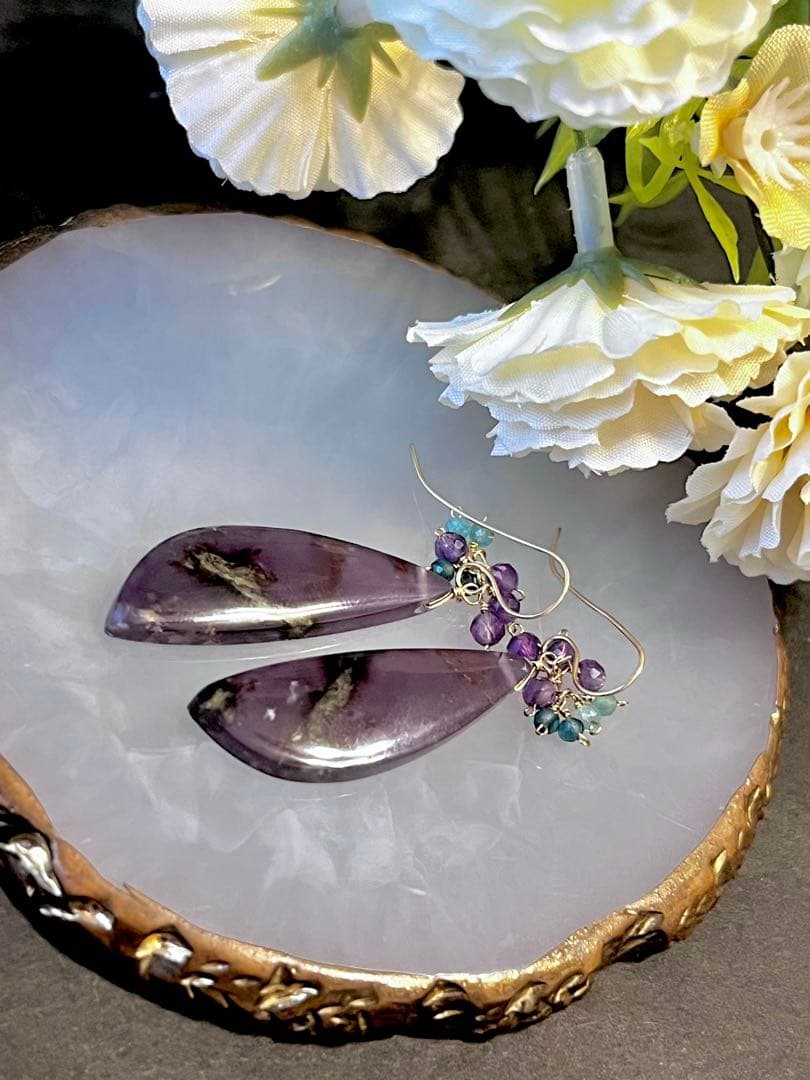 14kgfパープルアゲートのピアス