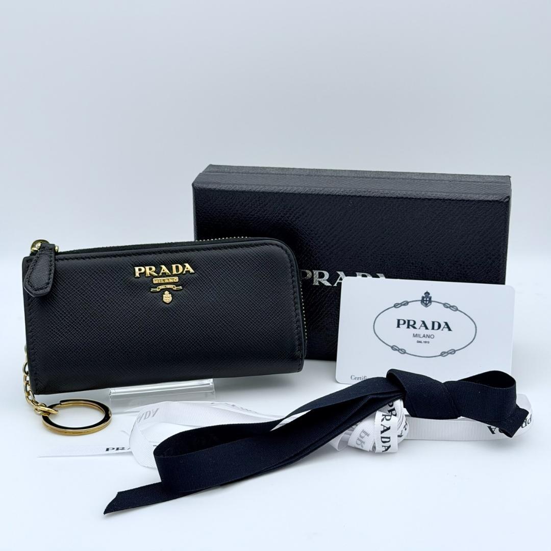 PRADA プラダ サフィアーノ キーリング付き ケース ブラック