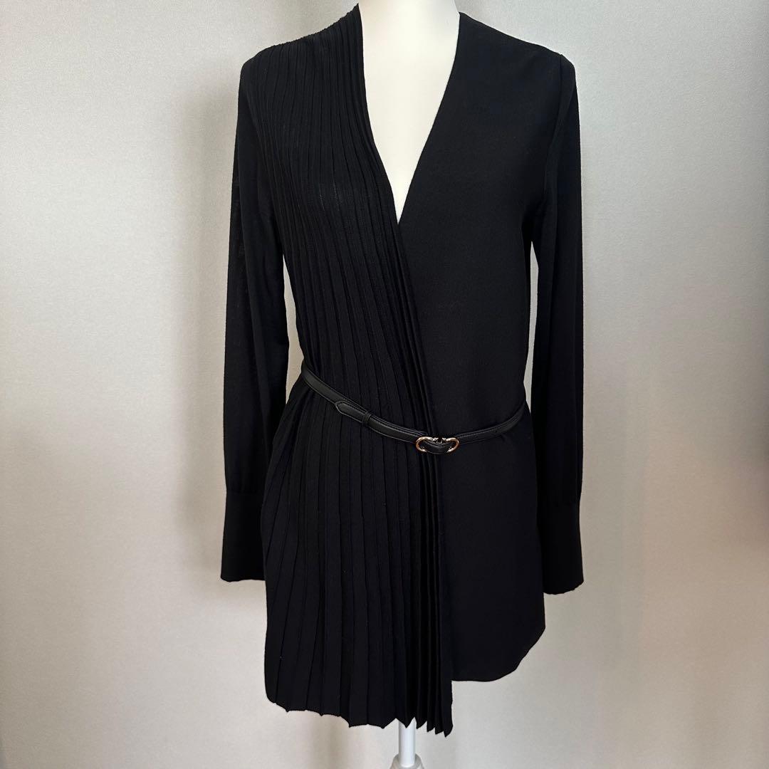 ★サルヴァドーレ フェラガモ★ウールシルクロングカーディガン 黒 ベルト付