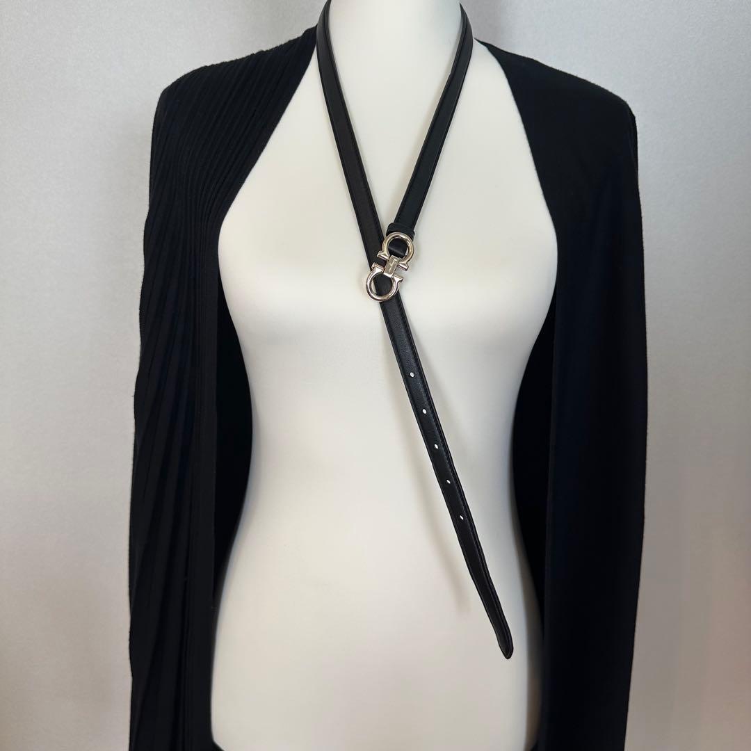 ★サルヴァドーレ フェラガモ★ウールシルクロングカーディガン 黒 ベルト付