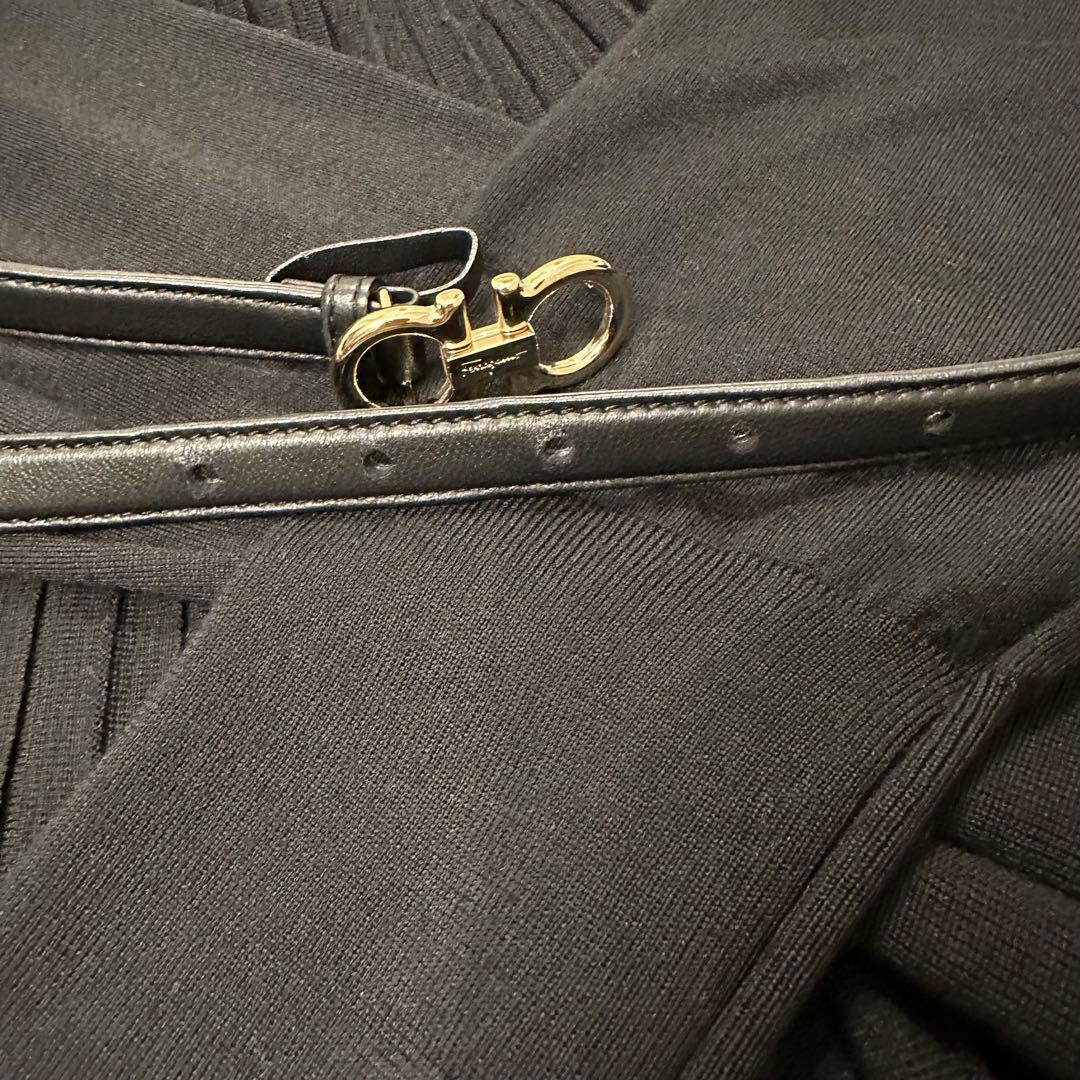 ★サルヴァドーレ フェラガモ★ウールシルクロングカーディガン 黒 ベルト付