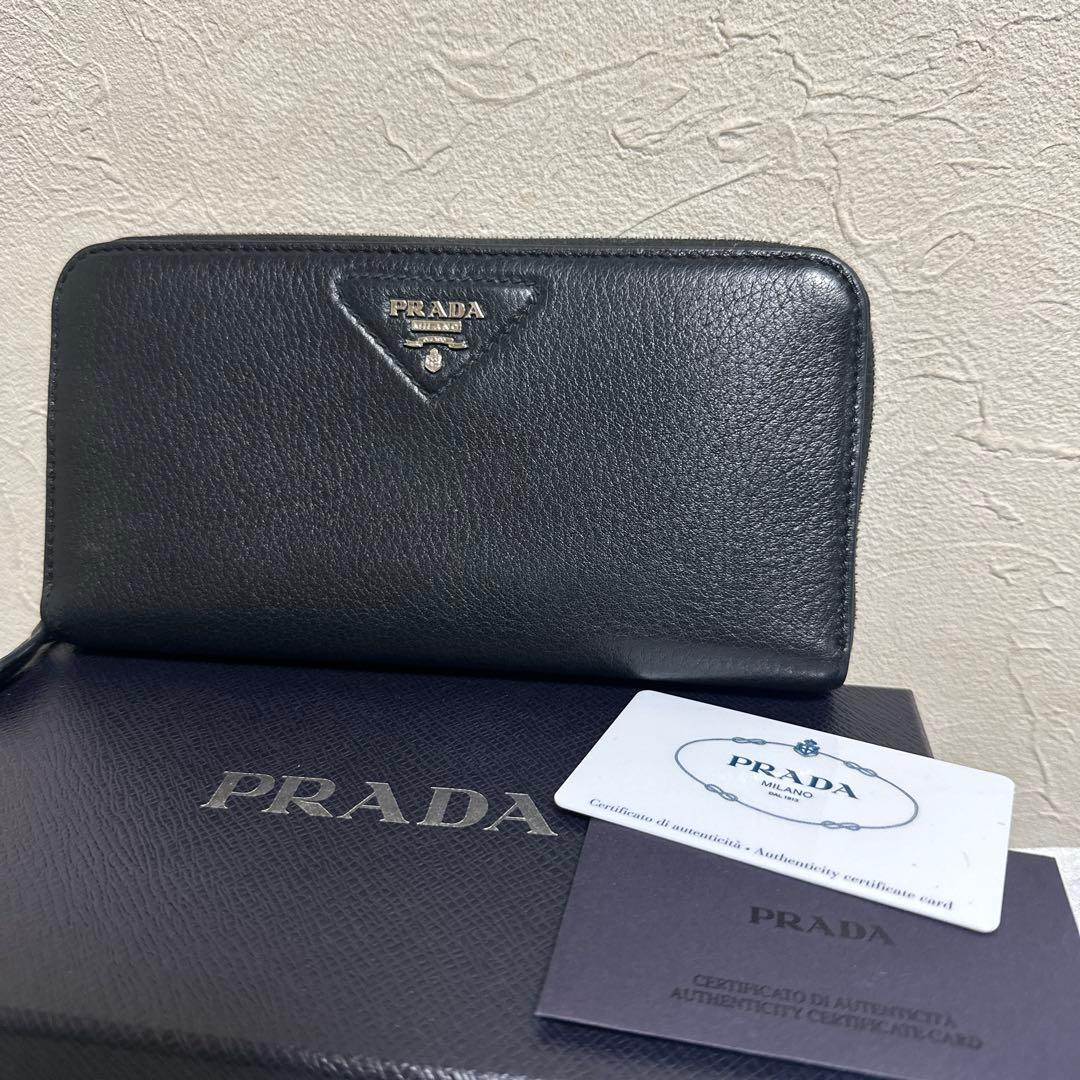 美品 PRADA ブラック 長財布 認証カード付き