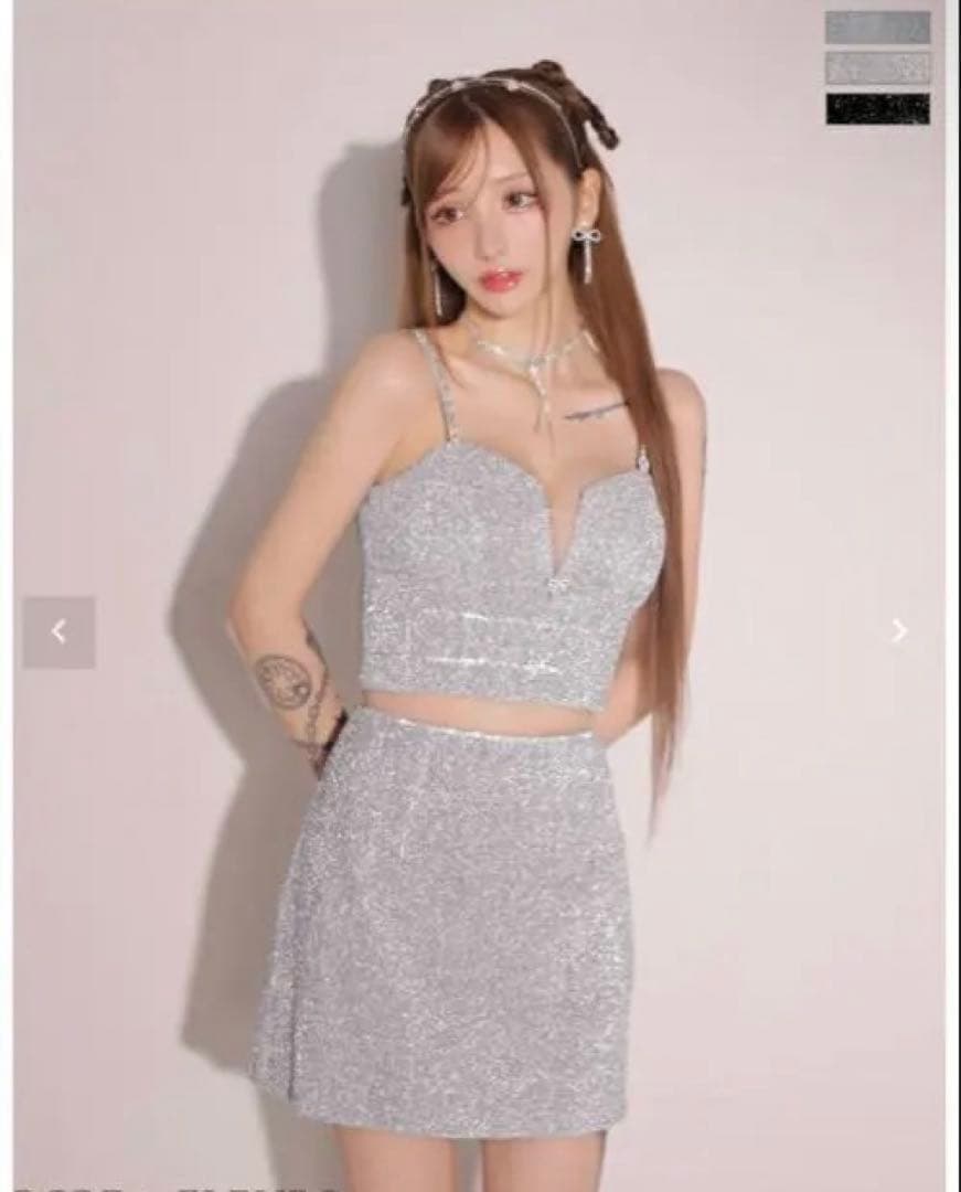 ROBE de FLEURS スパークルラメニットミニリボンタイト