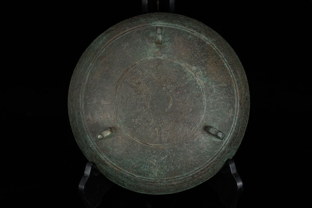 春秋時代 青銅蟠螭紋鼎 三足双耳鼎 蓋付 共箱 古銅器 唐物 時代 古美術 骨董