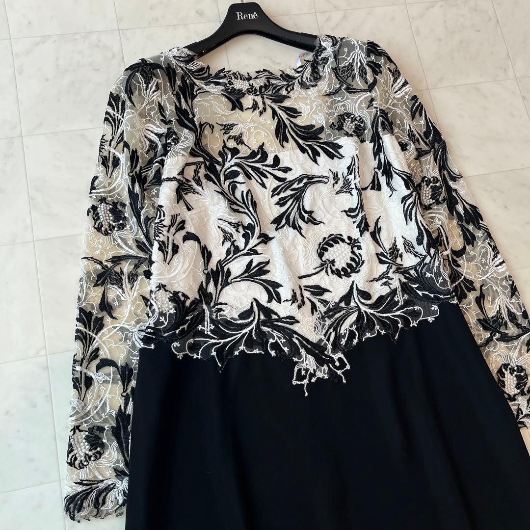 美品♡タダシショウジ レース切替 ドレス 花刺繍 マキシ ブラック 14 XL