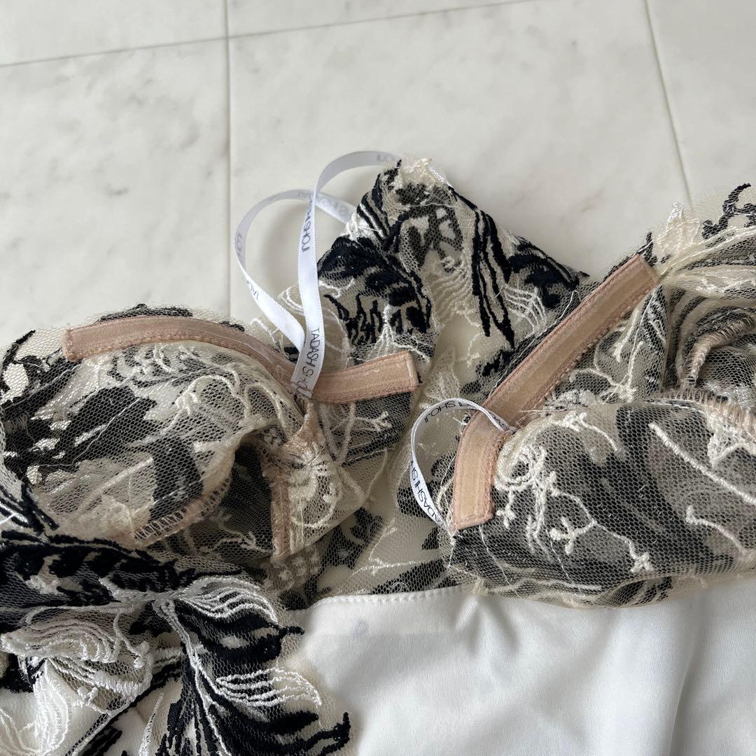 美品♡タダシショウジ レース切替 ドレス 花刺繍 マキシ ブラック 14 XL