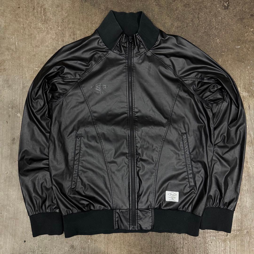 00s y2k umbro レザー　トラックジャケット　ロゴ　ブラック　希少