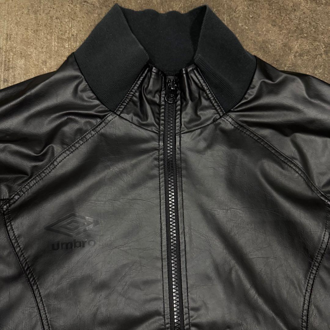 00s y2k umbro レザー　トラックジャケット　ロゴ　ブラック　希少
