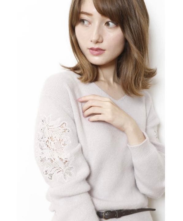 Apuweiser-riche❤︎袖刺繍アンゴラニットワンピース