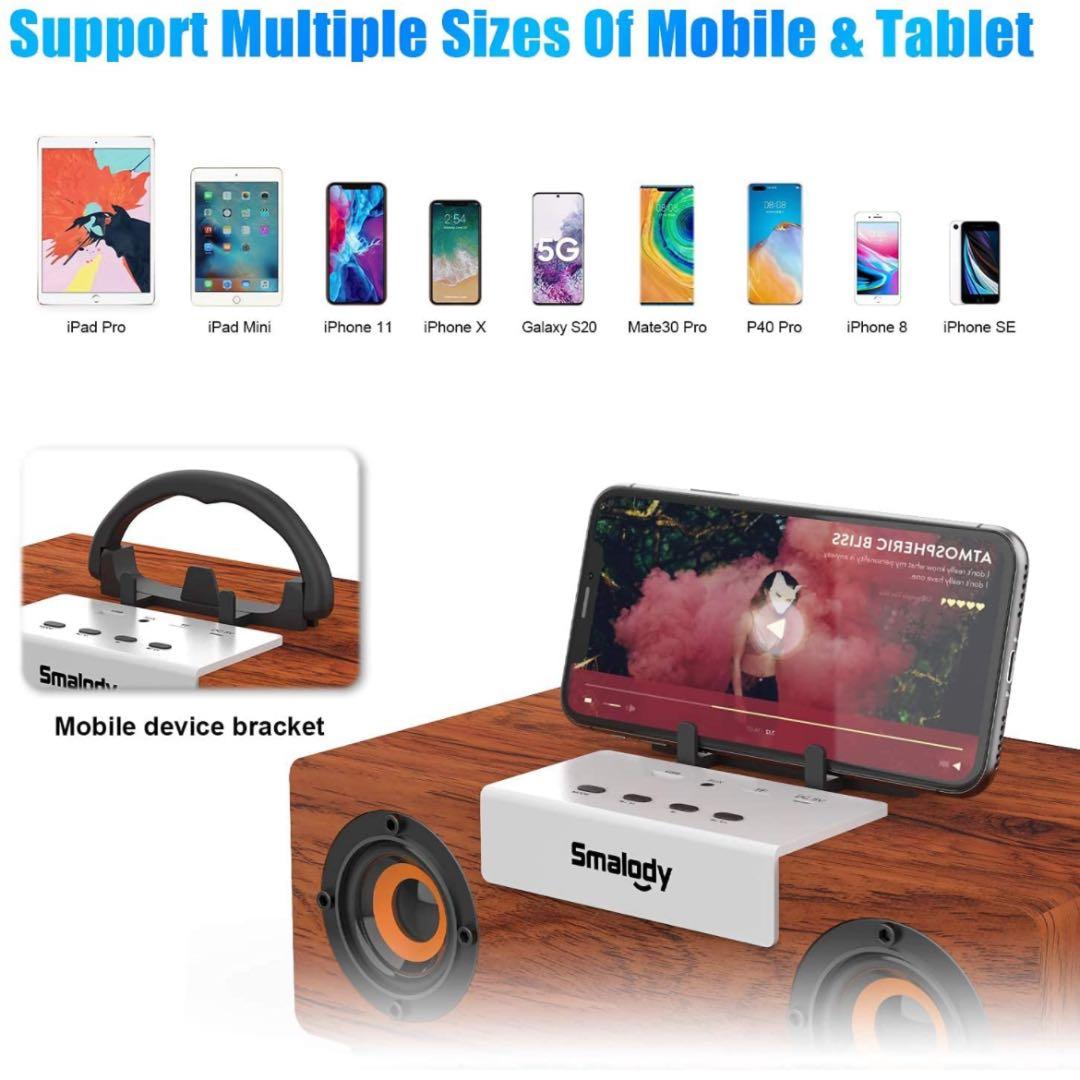 木製Bluetoothスピーカー,Smalody PCスピーカー2.1HD