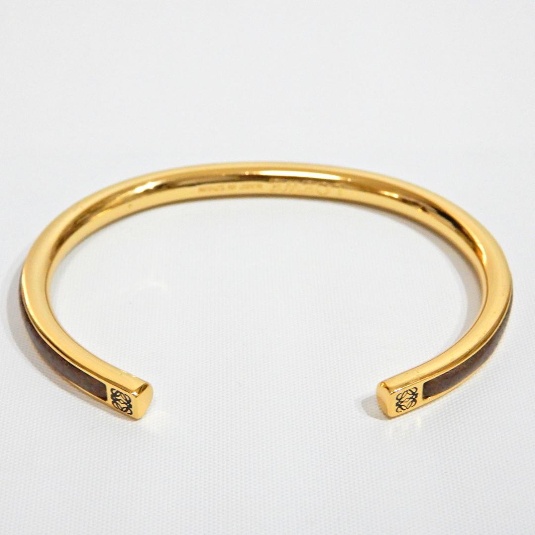 LOEWE ロエベ　バングル ブレスレット　アナグラム　メタル×レザー