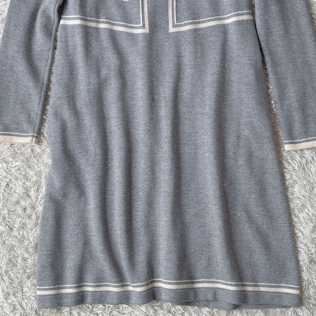 【美品】フォクシー ニットワンピースドレス トロンプ・ルイユ 長袖 グレー