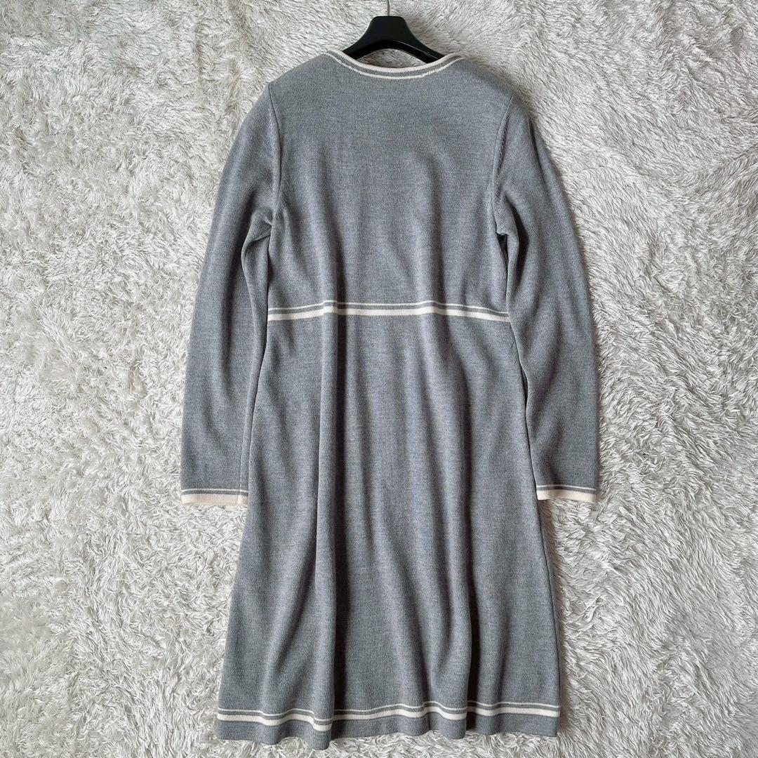 【美品】フォクシー ニットワンピースドレス トロンプ・ルイユ 長袖 グレー