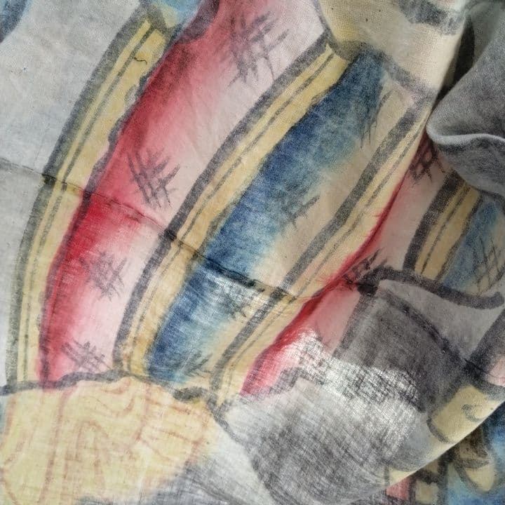 襤褸古布明治時代 のぼり旗手書き、珍品 家紋 襤褸古布藍染