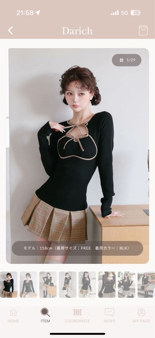 darich ポイントチェックニットミニワンピース BLK FL