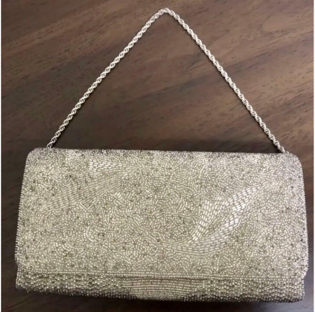 【パーティビーズ刺繍バック】　　 シルバーカラー