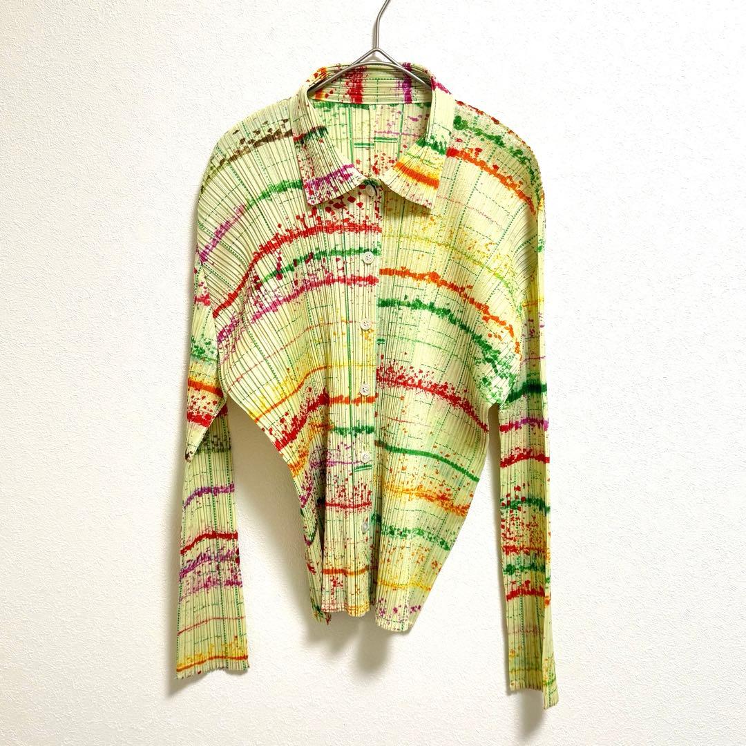 極美品✨PLEATS PLEASE プリーツ　シャツ　マルチカラー　長袖