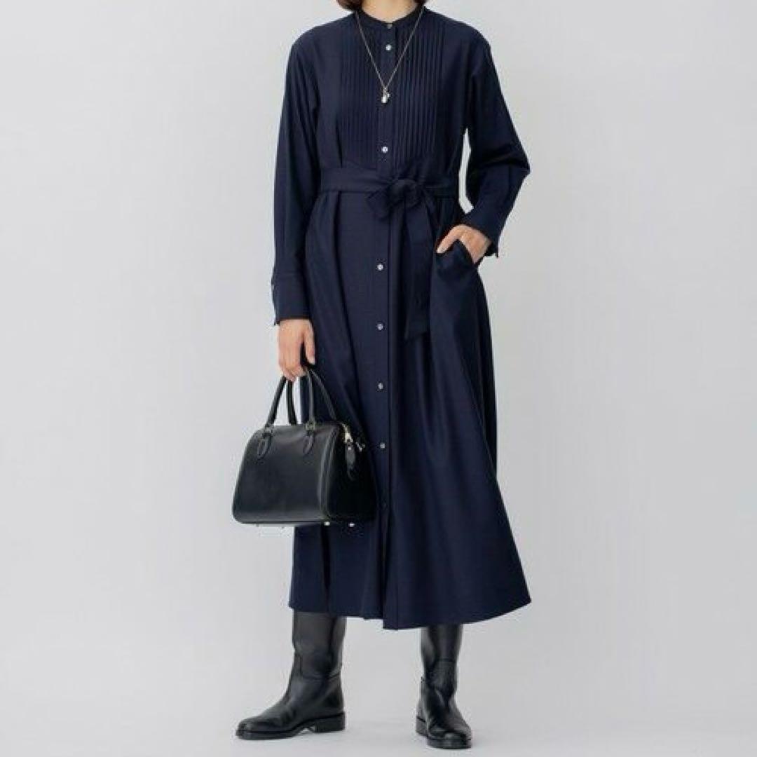 23区 CLASSY. 洗えるウールストレッチツイル ピンタック ワンピース