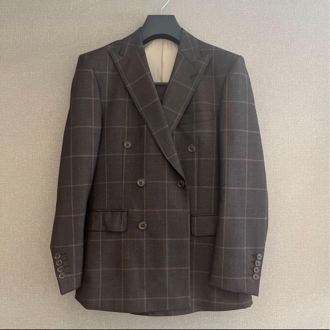 ら*ぼ様 オーダースーツ　ブラウン　茶　チェック　ダブル　super 100