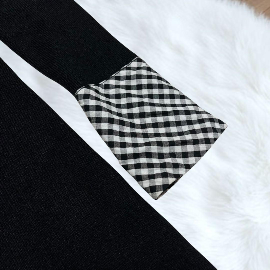 【大人気】ダーリッチ チェックリボンニットミニワンピース　黒