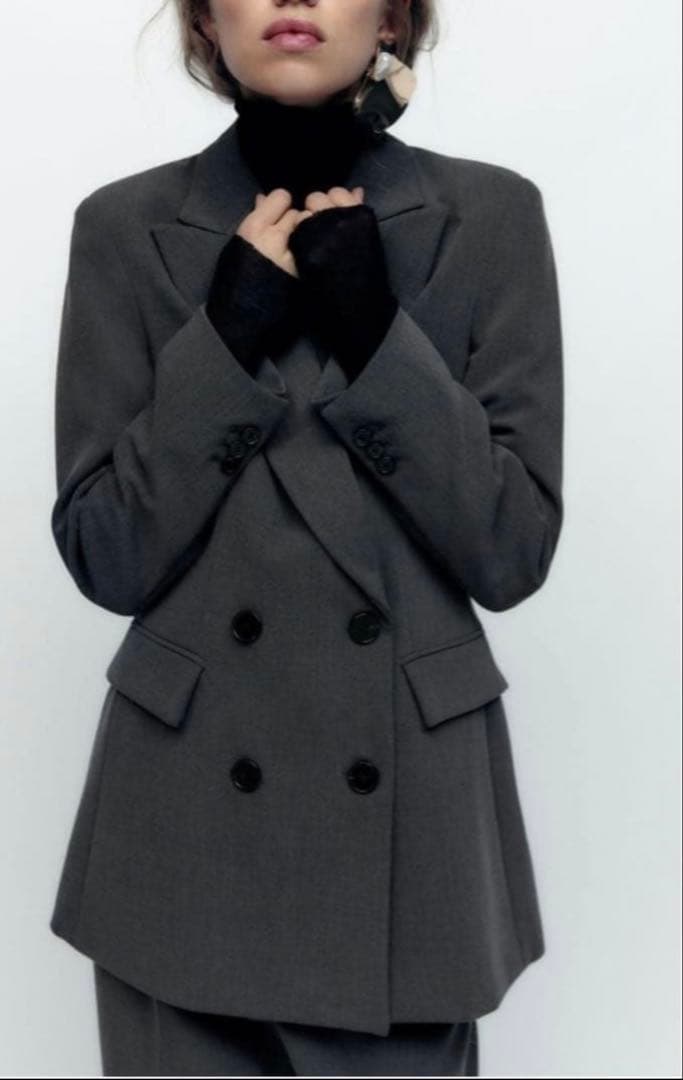 ZARA ダブルブレストブレザー　ダブルボタンテーラードジャケット　グレー
