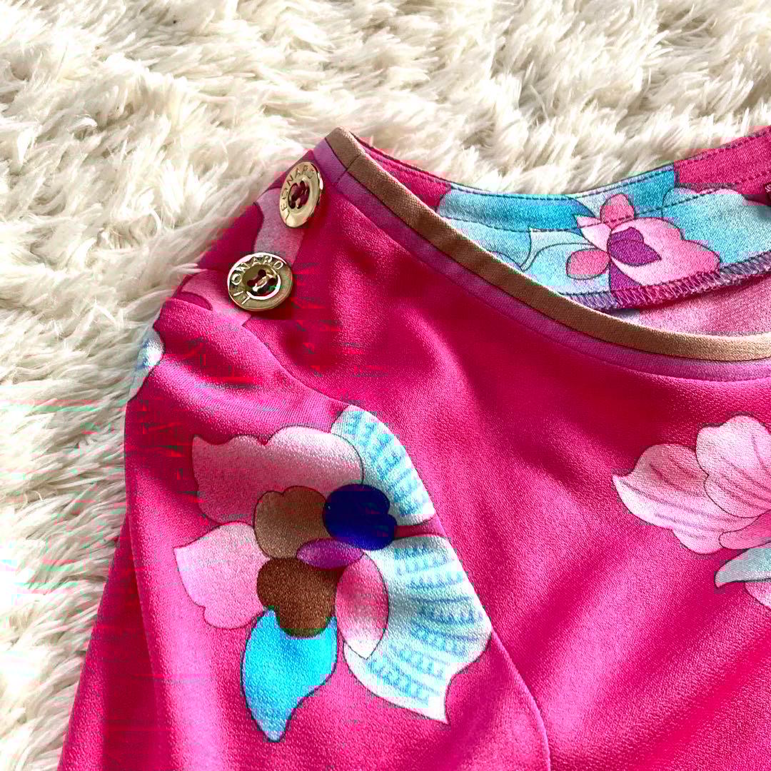 【美品】レオナール カンカン ボタニカル フラワートリム フレアワンピース