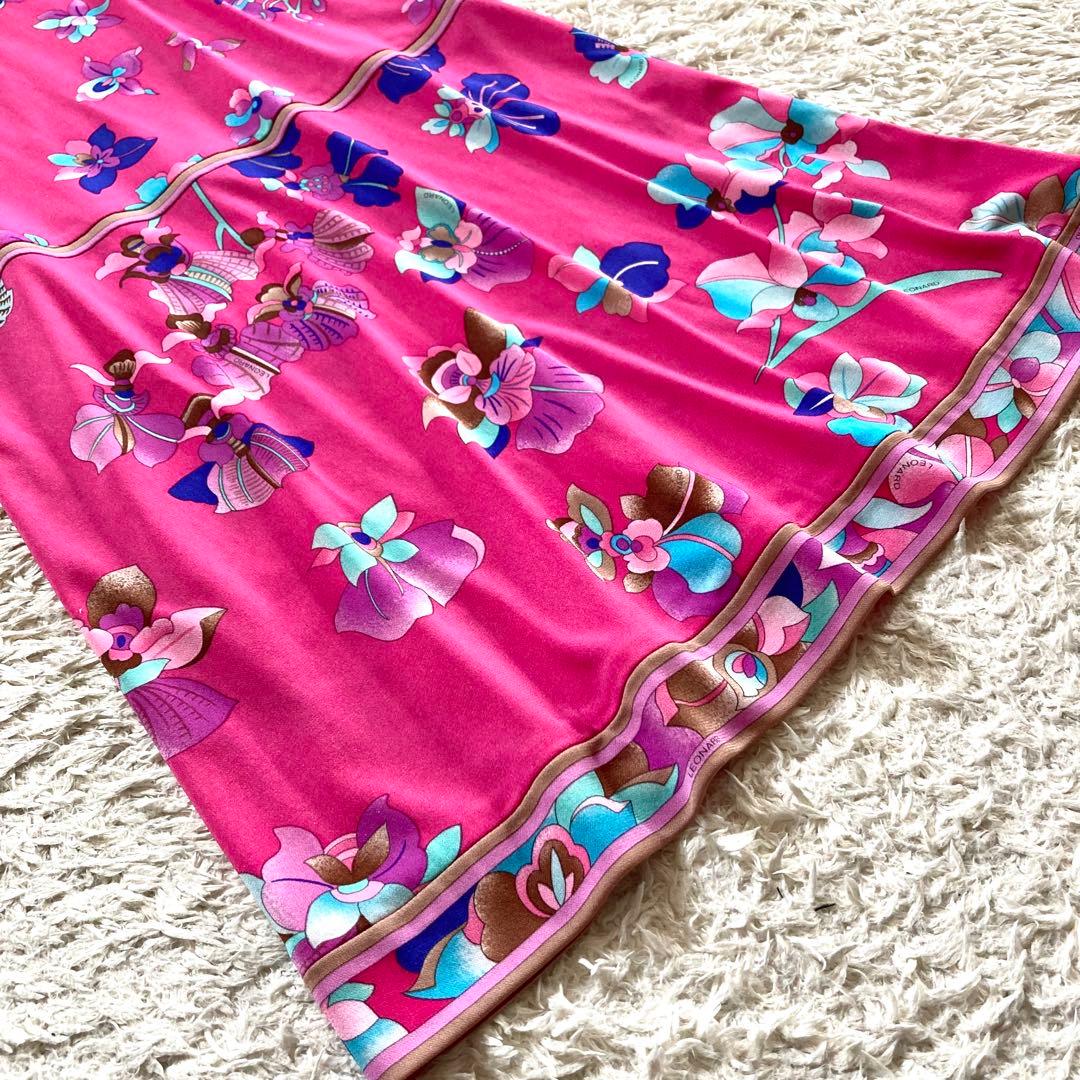 【美品】レオナール カンカン ボタニカル フラワートリム フレアワンピース