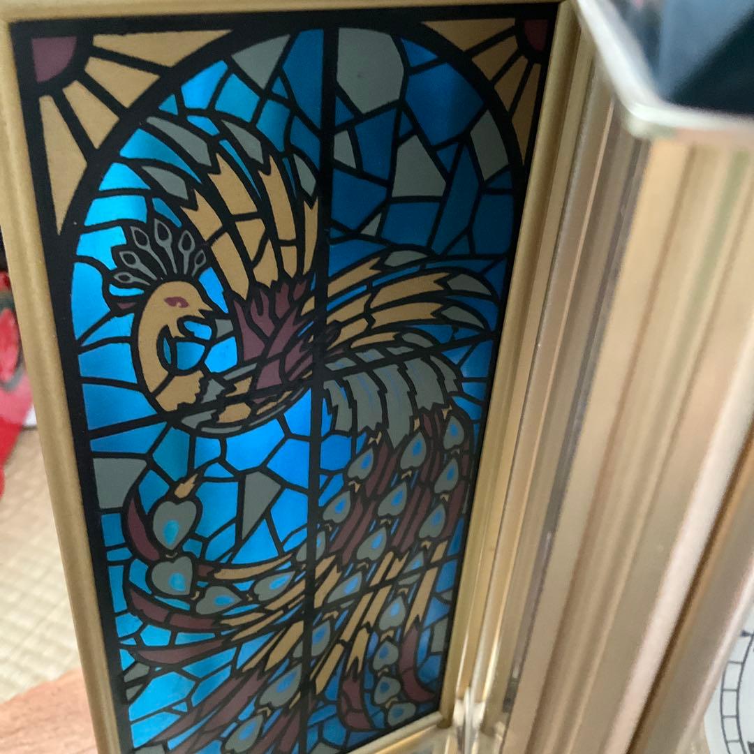 日本美術時計 Nマーク ステンドグラス風　ゼンマイ振り子式置時計 4面ガラス