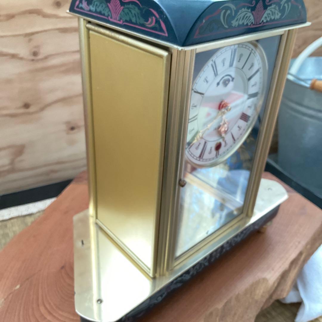 日本美術時計 Nマーク ステンドグラス風　ゼンマイ振り子式置時計 4面ガラス