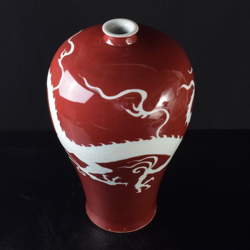 中国　缸豆紅釉　龍文瓶　梅瓶　M　7313A