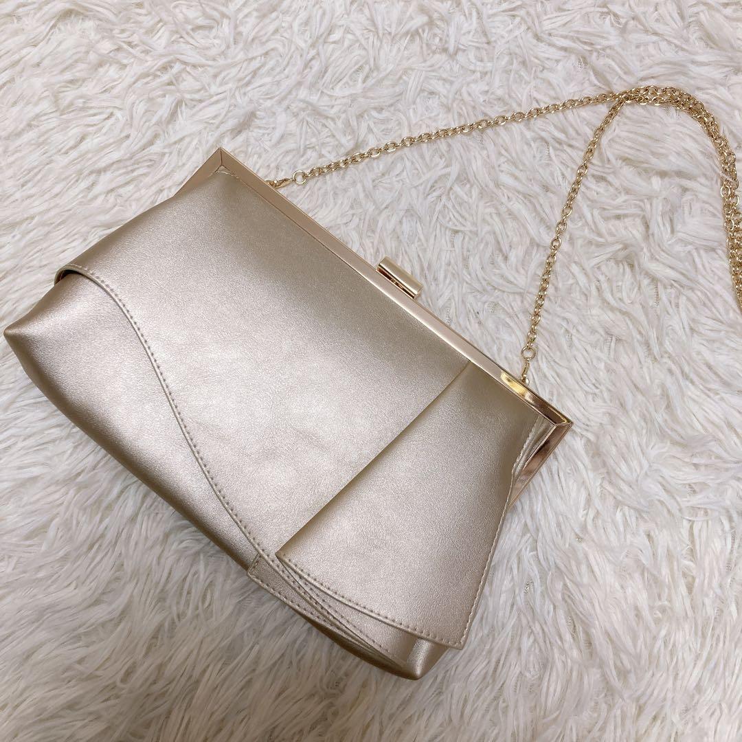 極美品✨AIMER ゴールド フレアタッククラッチバッグ ショルダー 2way